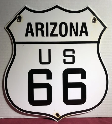 VINTAGE STATE OF OKLAHOMA U.S. US ROUTE 66 PORCELAIN 13” ROAD HIGHWAY SIGN