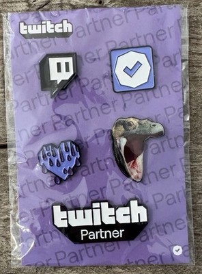 Twitch Partner Official 5-Pin Enamel Pin Set Dino Heart Verified Logo Gift Pack.