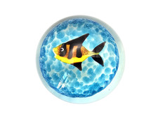 Vintage Murano yellow & black fish glass paperweight - aventurine gold / copper