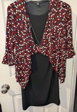 R & K Dress Womens Size 6 Multicolor Polka Dot Black Red w/Necklace, Lightweight