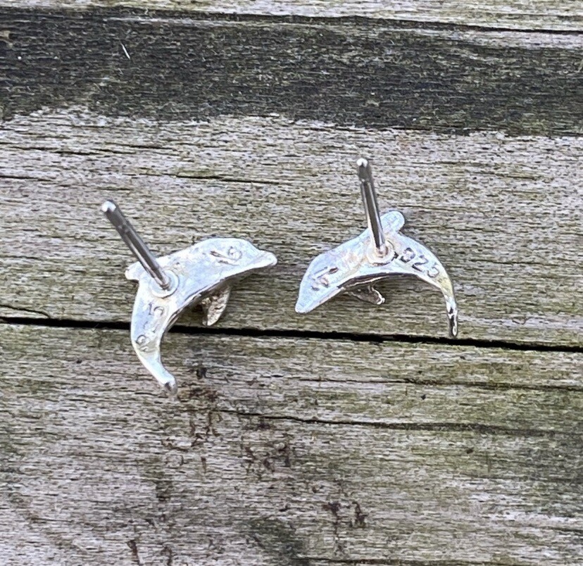 Dolphin earrings solid .925 Sterling Silver stud … - image 4