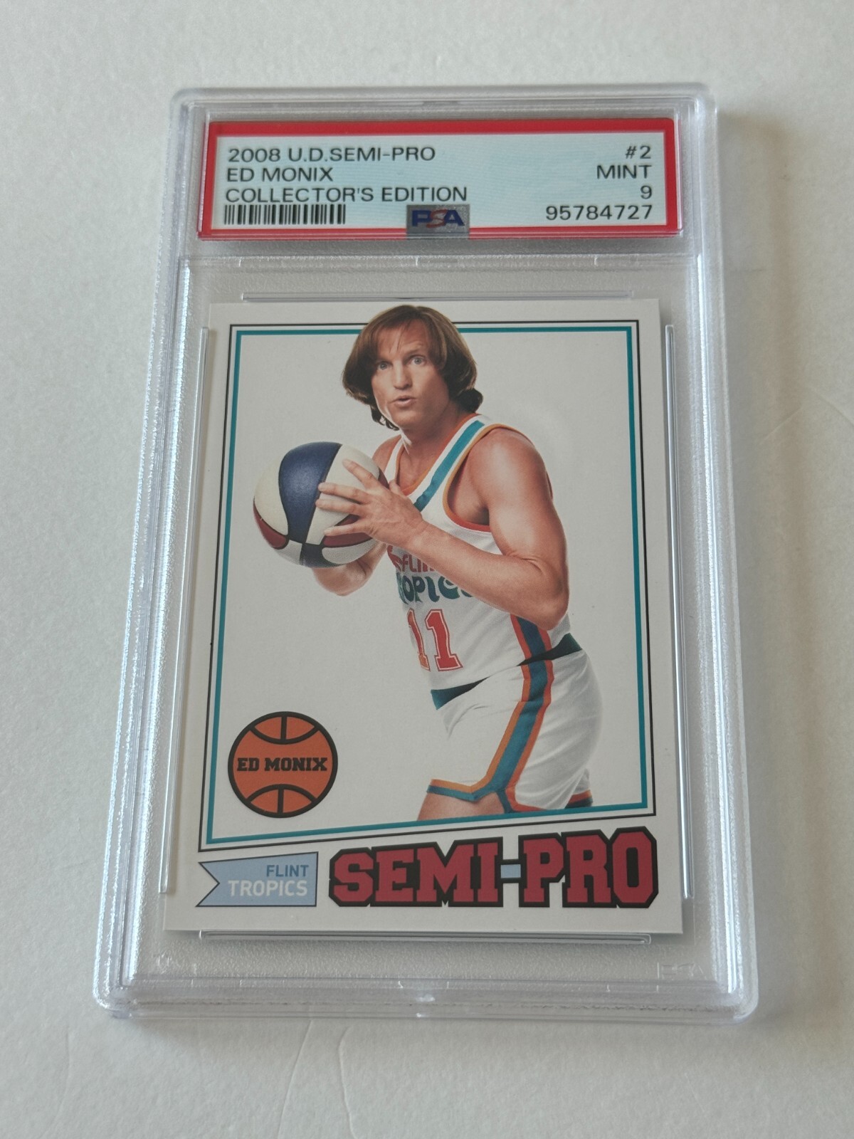2008 UD SEMI PRO Movie Promo Basketball Card WOODY HARRELSON Ed Monix PSA 9 Mint