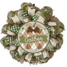 Gather Plaid and Argyle Pumpkin Thanksgiving Wreath
