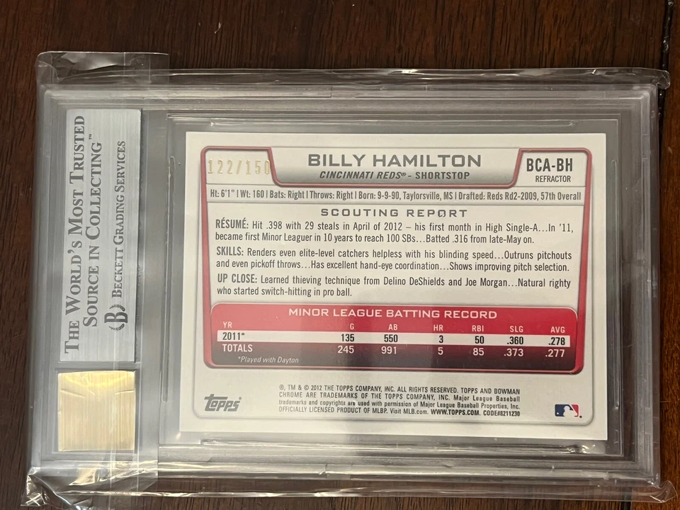 Billy Hamilton 2012 Bowman cromo 2014 refractor azul automático/150 BGS 9 Foto 2 de 2
