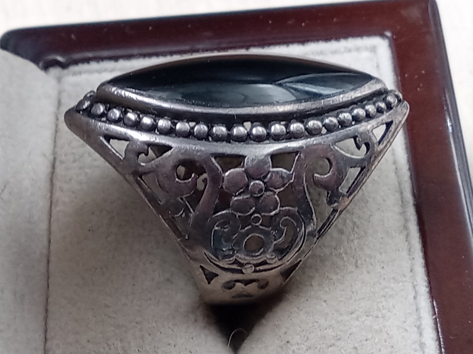 Ornate setting Sterling Silver Ring Marquise Styl… - image 5