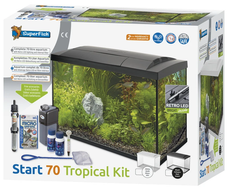 Superfish Start 70 Complete Tropical Aquarium Fish Tank Set 60L Black or  White