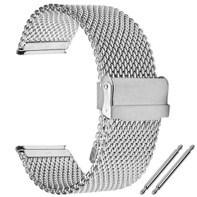 18. 20. 22. 24mm Edelstahl Milanaise Mesh-Uhrenarmband Silbern Metall Ersatz Neu - Bild 1 von 4