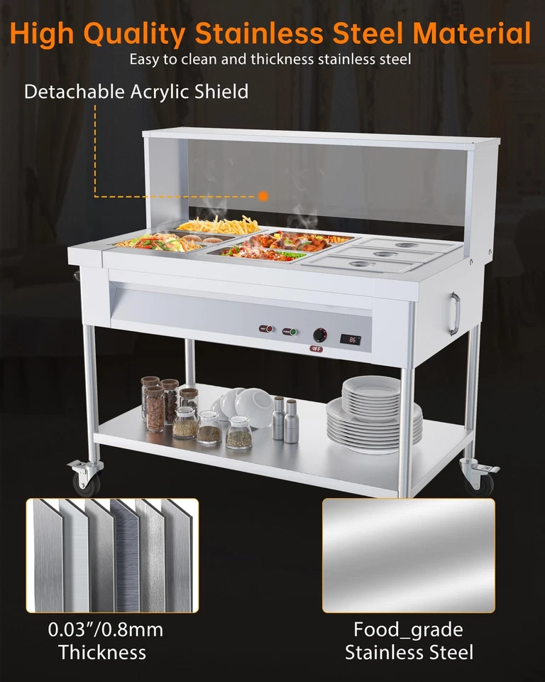 72QT Steam Table 9x8QT Electric Commercial Buffet Food Warmer 9-Pans with Wheels - Image 2 of 4