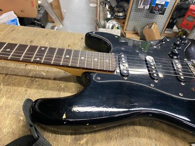 Fender Stratocaster Squire Electric Guitar Black Strap Vtg Korea