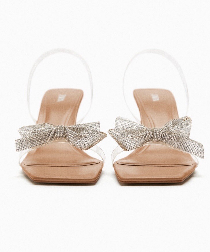 BN ZARA Nude Clear Bow Embellished Clear Vinyl Open Toe Heels Sandals 37