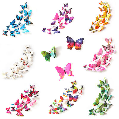 3D Schmetterlinge Blumen Wandtattoo Set - 12 Stück, Lila, Selbstklebend Für Wand & Fenster