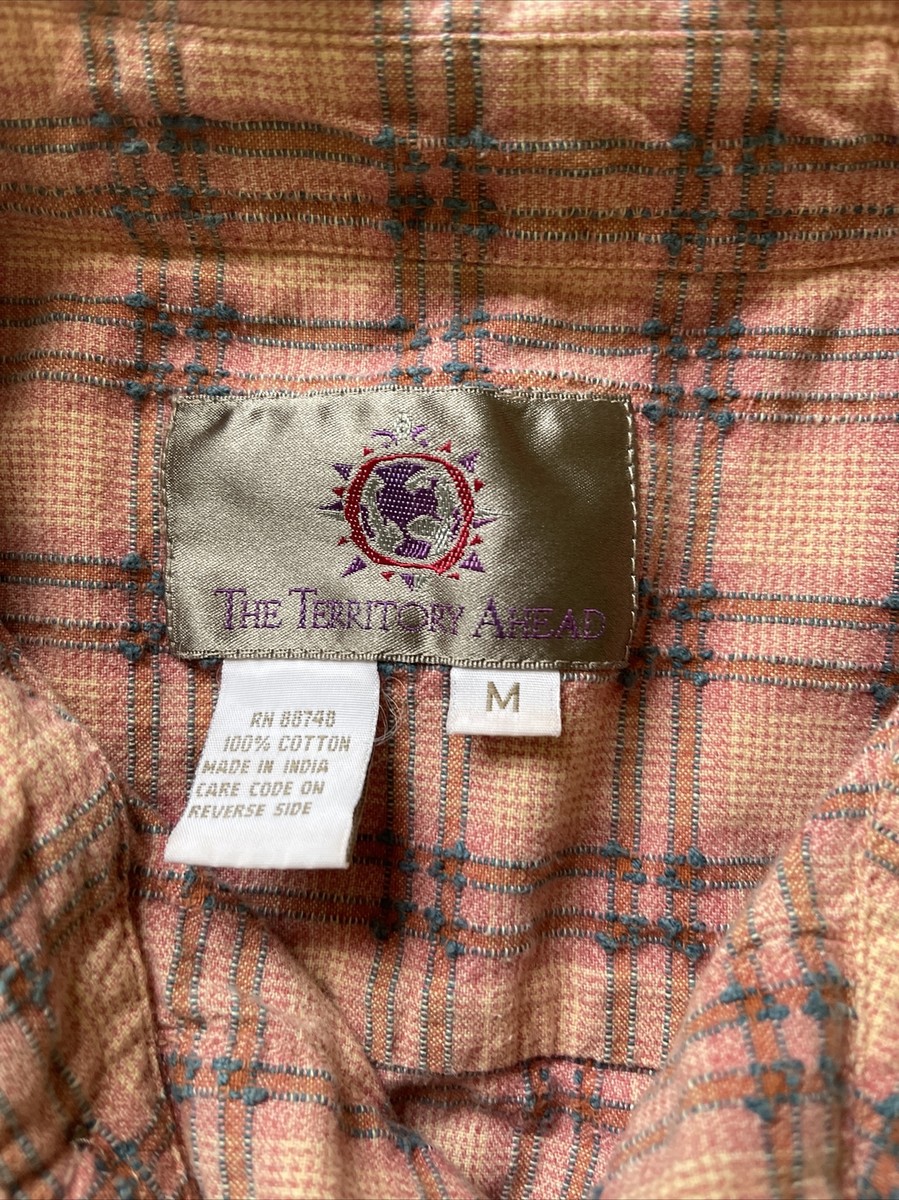 The Territory Ahead Men's Textured Orange Check Shirt Vintage SS