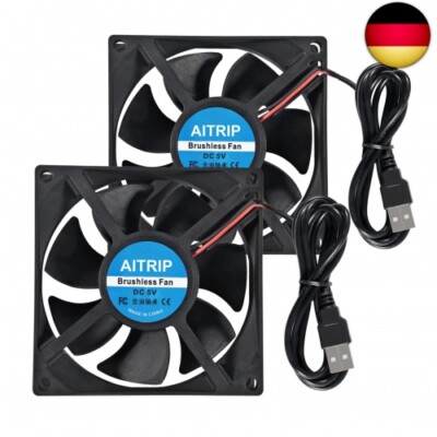 AITRIP 2PCS 80mm USB Lüfter 5V Brushless 8025 80x25mm zum Kühlen DIY PC C