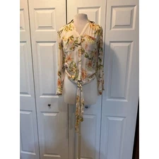 Soho New York & Company Floral Tie-Front Blouse Long Sleeve XS