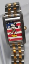 VTG Metal SII Quartz Watch Mickey Mouse Saluting Flag Gold/Silver Disney clean