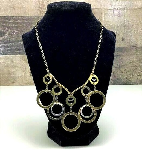 Antique Bronze & Silver Open Circles Necklace ~ Turquoise Bead Accents ~ Claires - Picture 6 of 7