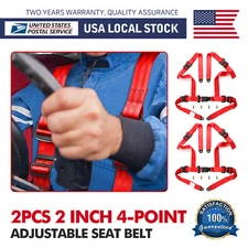 2Set 2" 4-Point Adjustable Racing Seat Belts Harness Safety Shoulder Straps-Red