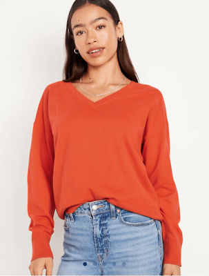 Womens Old Navy Fine Gauze V Neck Lightweight Sweater in Sashimi Coral Sz  L - Main Image