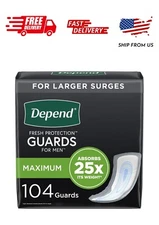 Depend Incontinence Guards/Bladder Control Pads for Men, Maximum Absorbency, 104