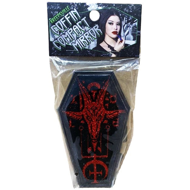 Espelho de maquiagem compacto Kreepsville 666 caixão gótico Elvira criatura vampira novo com etiquetas - Imagem 4 de 4