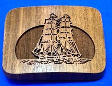 Lasercraft Boat Ship belt buckle, wooden buckle, 1977 Ocean Sailing Ship