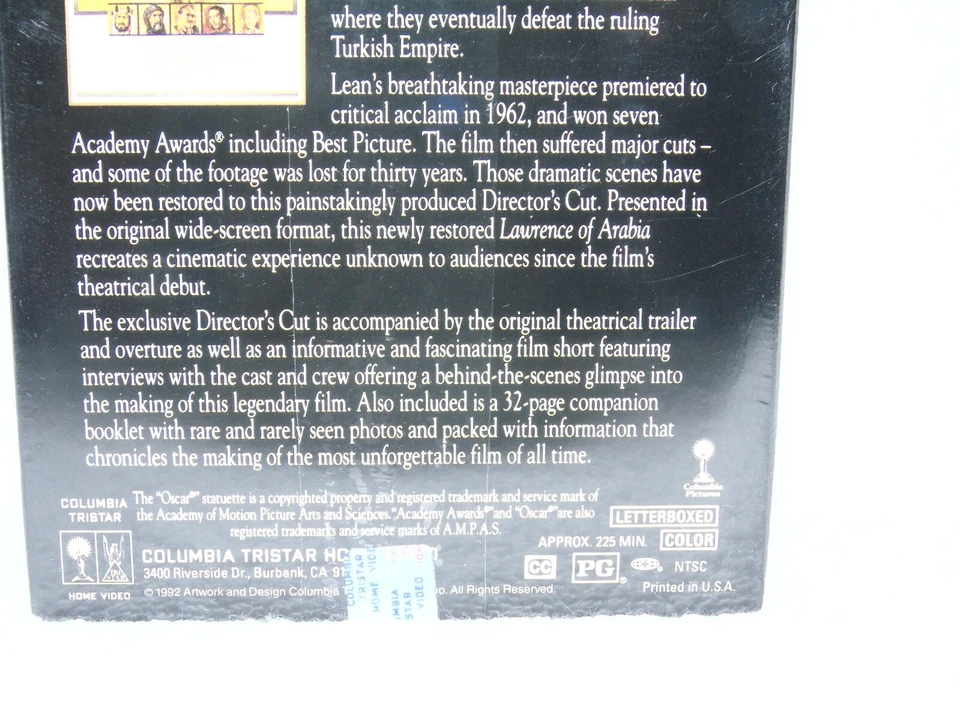 LAWRENCE OF ARABIA VHS Movie Sealed 1992 2 Tape Boxed Set 30th Anniversary - Image 4 of 4