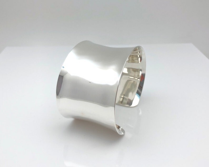 Silver 925 wide cuff bracelet, Concave Adjustable Bracelet
