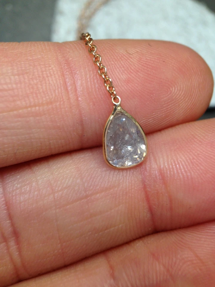 Precioso Collar Y Oro Rosa 14K Diamante Sal Pimienta Gris Pera 0,89CT Elegante Foto 3 de 4