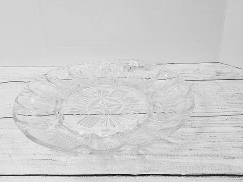 Vintage Federal Glass Deviled Egg Serving Plate 10 1/2" Heavy