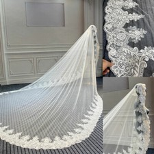 White Luxury Bridal Cathedral Lace Edge Weddding Veil Cover Face without Comb