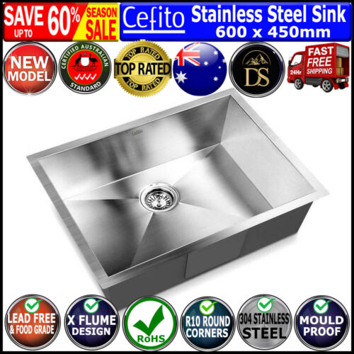Cefito Stainless Steel Kitchen Sink Under/Topmount Sinks Laundry Bowl 600X450MM. - Picture 1 of 12