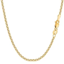 14k Yellow Real Gold Round Rolo Link Chain Necklace, 2.3mm, 16"