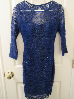 Windsor Blue Lace Bodycon Sparkling Dress Open back Formal Prom Size Medium  | eBay