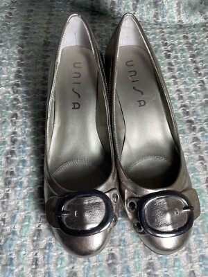 8M Unisa Silver Slip On Stack Heel Shoes