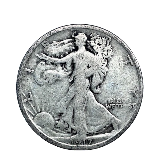 1917 S  Walking Liberty 90% Silver VG-F Half Dollar 50 Cent Coin Reverse Mint M.