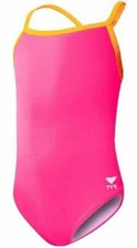 TYR Girl's Solid Diamondfit One Piece Swimsuit Pink Flamingo Size Large -