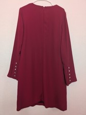Talbots Red Shift Dress Womens Size 14 Long Sleeve Button Knee Length Cocktail