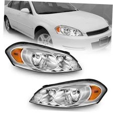  Headlights for 06-13 Chevy Impala, OE Replacement Chrome with Amber Reflector
