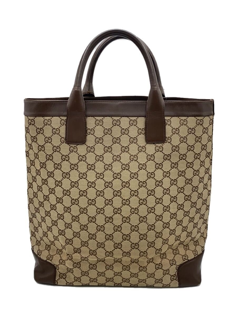 GUCCI Brown Canvas Tote Bag All-Over Print with Corner Scratches 0021121