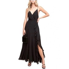 ASTR the Label Black Wrap Maxi Dress Ruffle Open Back Formal Small