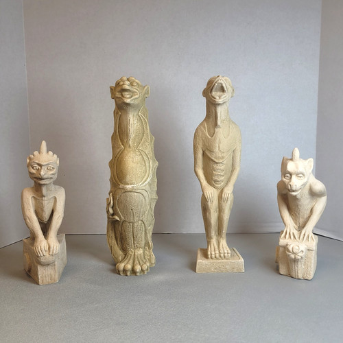 VNTG Chalkware Gargoyle Creatures by Reflects Da Medieval Howling, Laughing Etc.