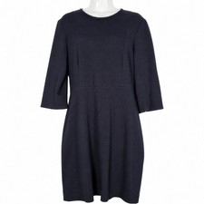 MM.LaFleur Dress 12 Navy Blue 3/4 Sleeve Knit Professional Work Wear Minimalist