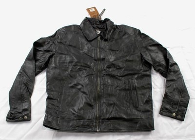 Jild Men's Harrington Collar Shirt Premium Leather Jacket JW7 Black Large