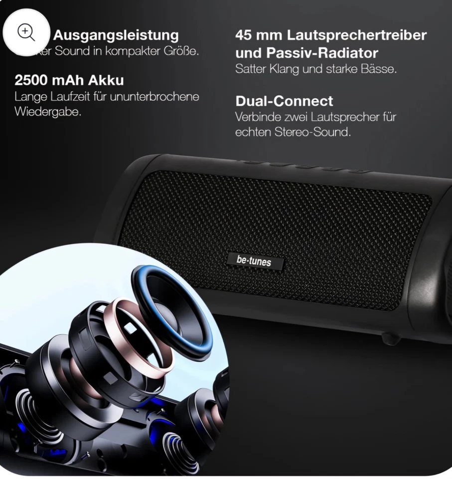 BE-TUNES TRAGBARER BLUETOOTH LAUTSPRECHER BT-S1 - Bild 3 von 4
