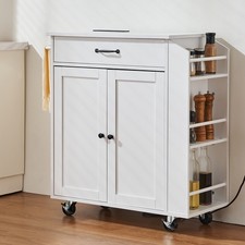 Kitchen Island Cart Rolling Storage Cabinet on Wheel with Charging Station