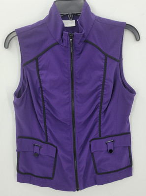 Chicos Zenergy Active Vest Womens Small 0 Purple Zip Up Pockets Black Contrast