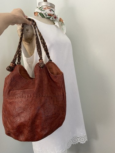 The Sac Embossed Leather Large Bucket Bag Purse Top Handle - Picture 2 of 12