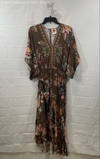 Farm Rio for Anthropologie Women's Olive Floral V-Neck High Low Maxi Dress Sz S