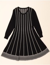 VINTAGE Womens Knit A-Line Dress UK 12 Medium Black Striped Polyamide DE17