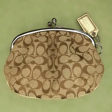COACH Monogram Brown Coin Case Keychain Excellent with Tag